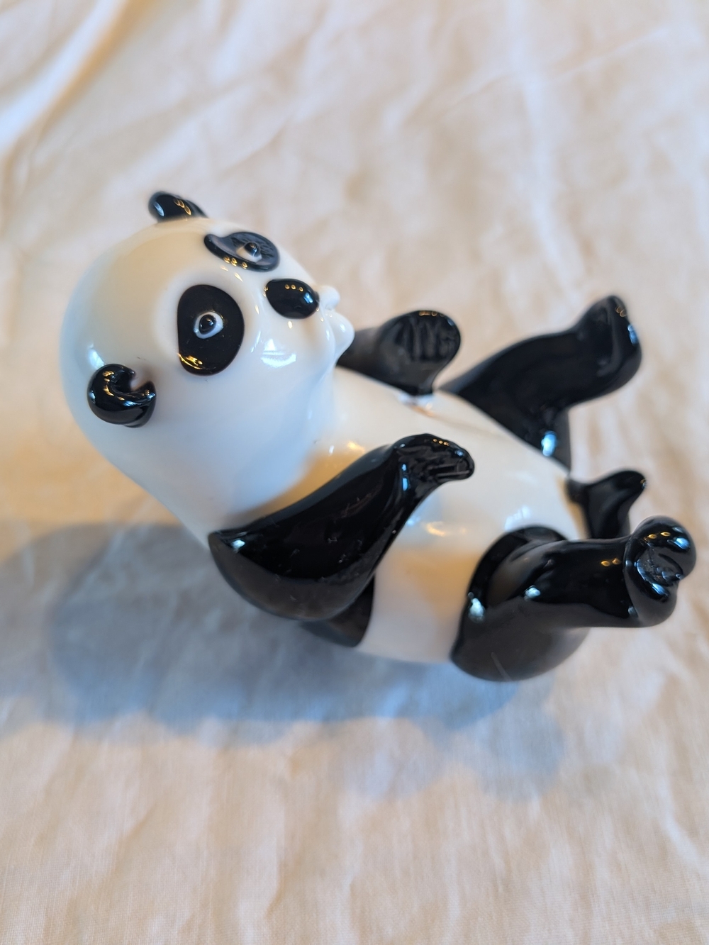 2/60$ Vintage Black and White hand blown Glass Panda Figurine